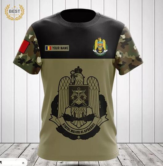 Customize Romanian Army Black Symbol Camo Shirts 3D T shirt