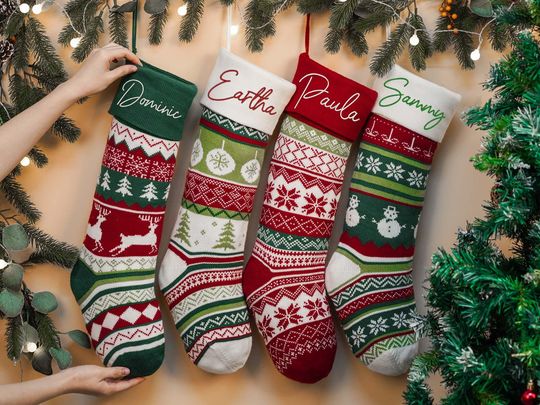 Embroidered Wool Christmas Stocking: Family Holiday Decor