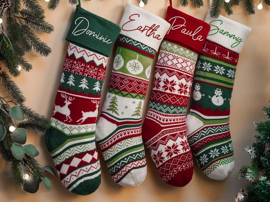 Embroidered Wool Christmas Stocking: Family Holiday Decor