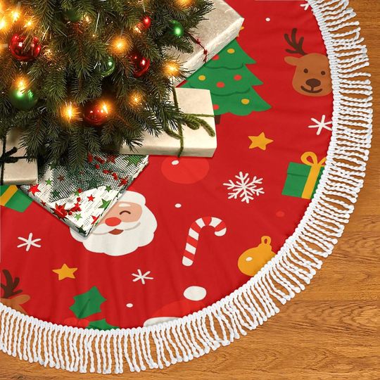 Fringed Christmas Tree Skirt - Elegant Holiday Decor