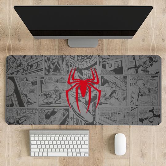 Spiderman Comic Gaming Mousepad Desk Mat, Non-Slip Base, Large Mousepad, High Performance, Office Decor, Desk Accessory