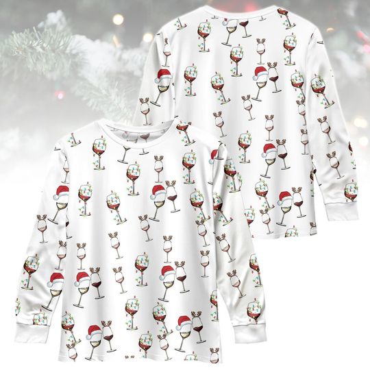 Wine Lover Long Sleeve Pajama Set, Funny Christmas Wine Pajamas for Family