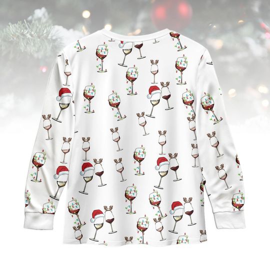 Wine Lover Long Sleeve Pajama Set, Funny Christmas Wine Pajamas for Family