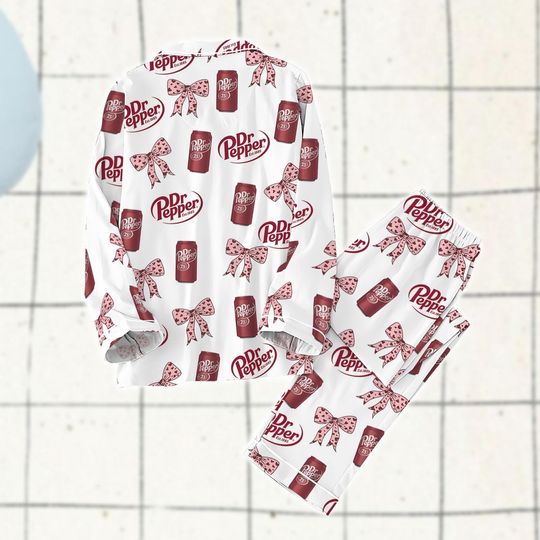 Coquette Dr Pepper Pajamas Set, Cute Soda Drink Pajamas , Dr pepper Holiday Pajamas