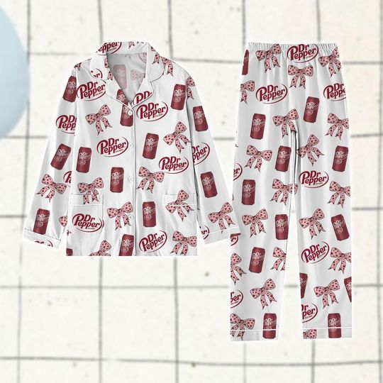 Coquette Dr Pepper Pajamas Set, Cute Soda Drink Pajamas , Dr pepper Holiday Pajamas