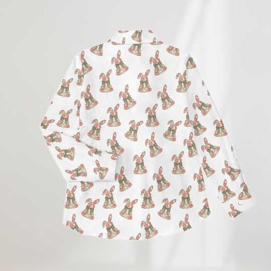 Floral Easter Linen Shirt, Rabbit Blouses Top Women, Coquette Bow Easter Casual Shirt, Easter Bunny Shirt, Cute Animals Shirt For Her