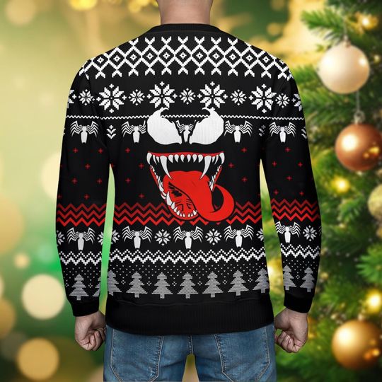 Christmas Venom Ugly Sweater, Superhero Movie Holiday Sweater, Spiderman Christmas Sweatshirt, Venom Xmas Sweater For Men Women Kid