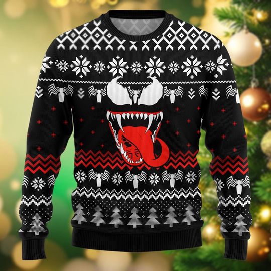 Christmas Venom Ugly Sweater, Superhero Movie Holiday Sweater, Spiderman Christmas Sweatshirt, Venom Xmas Sweater For Men Women Kid