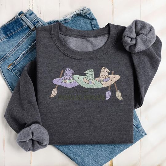 Hocus Pocus Witch Hat Sweatshirt, Pastel Witch Embroidered Shirt, Halloween Fall Cozy Crewneck, Witchy Autumn Pullover, Halloween Gift