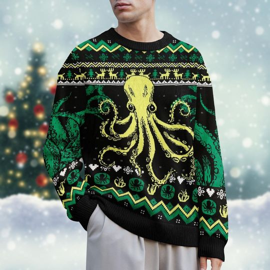 Funny Octopus Ugly Christmas Sweater, Holiday Knit Sweater