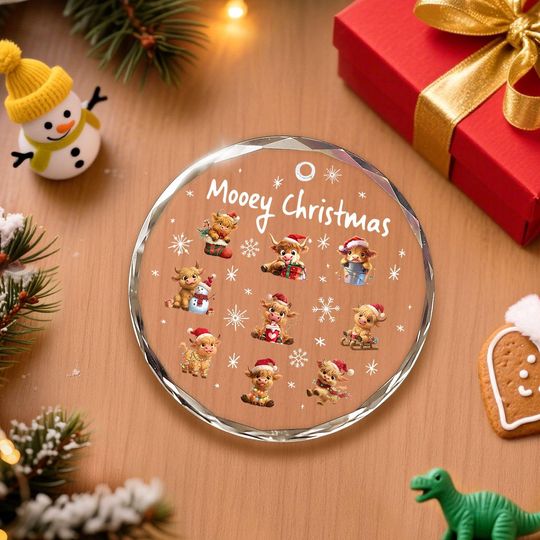 Highland Cow Round Glass Ornament