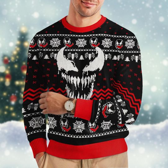 Venom Ugly Christmas Sweater Knit, Superhero Holiday Sweater