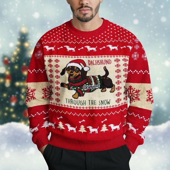 Dachshund Dog Ugly Christmas Sweater, Dog Lover Holiday Sweater, Through The Snow Christmas Shirt, Xmas Gift For Men Women Kid