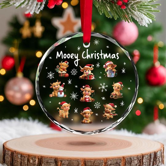Highland Cow Round Glass Ornament