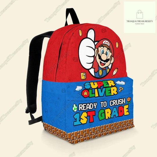 Custom Super Mario Backpack, Super Mario Front Zip Student Backpack, Game Backpack, Back To School Backpack, Back To School Day Gifts