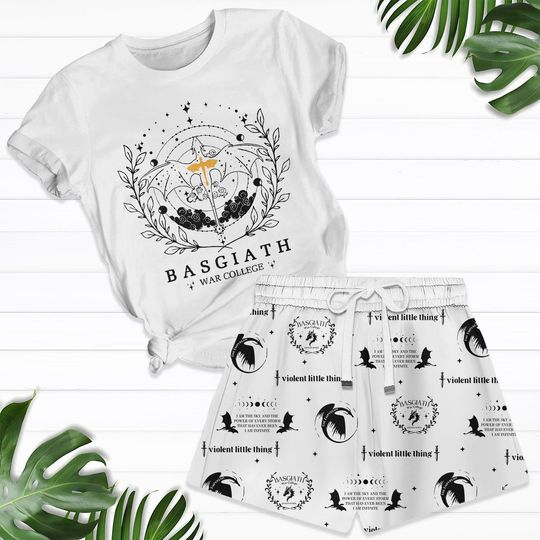 Basgiath War College T-Shirt And Shorts, Fourth Wing Pajamas Set, Dragon Rider Tee, Bookish Shirt, Book Lover Pajamas, Reader Gifts