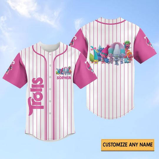 Disney Trolls Characters Striped Line Baseball Jersey
