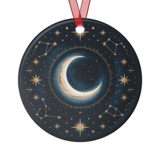 Crescent Moon Constellation Metal Ornament | Celestial Moon Stars