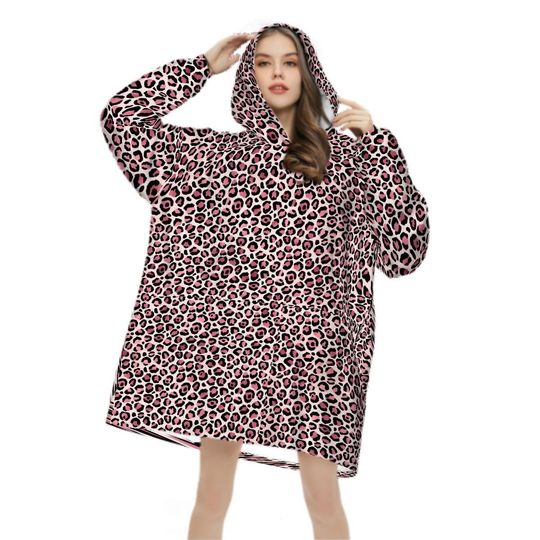 Pink Leopard Adult Blanket Hoodie