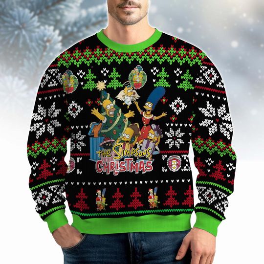 The Simpsons Ugly Christmas Sweater, Cartoon Sweater, Xmas Holiday Gift