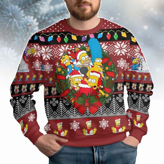 Simpsons Christmas Ugly Sweater, Family Sweater, Holiday Gift for Men Women, Xmas Present