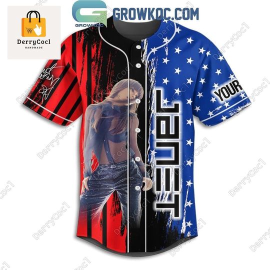 Personalized Janet Jackson America Flags Patriot Short Sleeve Sports Baseball Jersey for Men, Women, Kids
