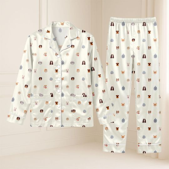 Dog Breed Satin Pajama Set for Women