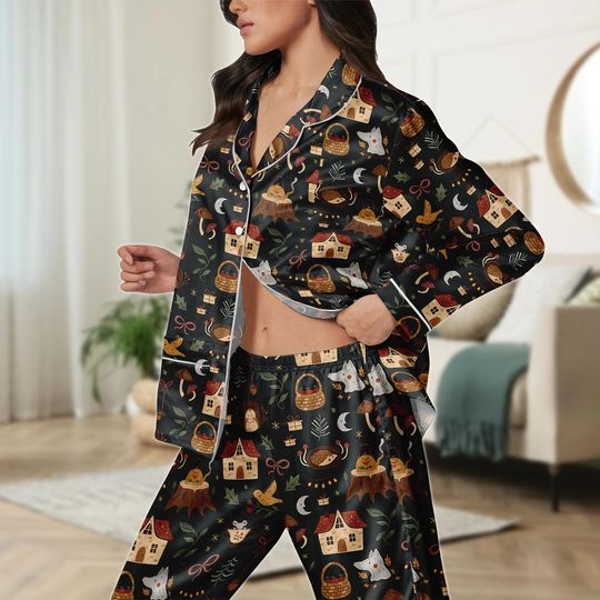 Cottagecore Satin Pajama Set for Women