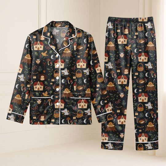 Cottagecore Satin Pajama Set for Women