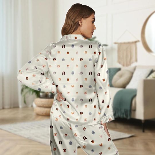 Dog Breed Satin Pajama Set for Women