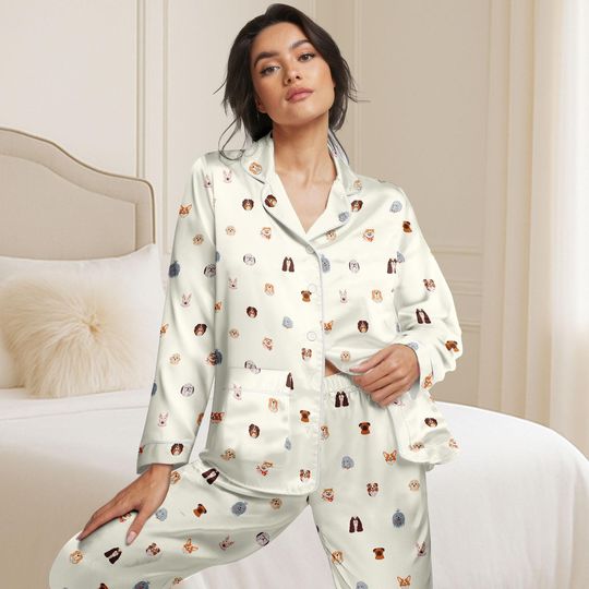 Dog Breed Satin Pajama Set for Women