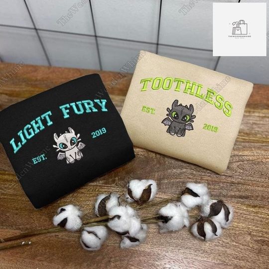 Custom Toothless And Light Fury Embroidered Sweatshirt