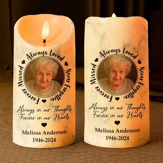 Always Loved, Never Forgotten, Forever Missed - Memorial Personalized Photo LED Candle, Custom Picture Led Candle, Remembrance Gifts