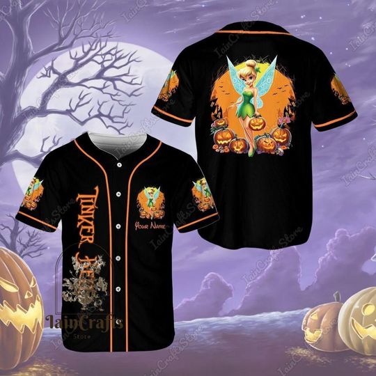 Halloween Custom Disney Princess Baseball Jersey, Tinker Bell Baseball Jersey