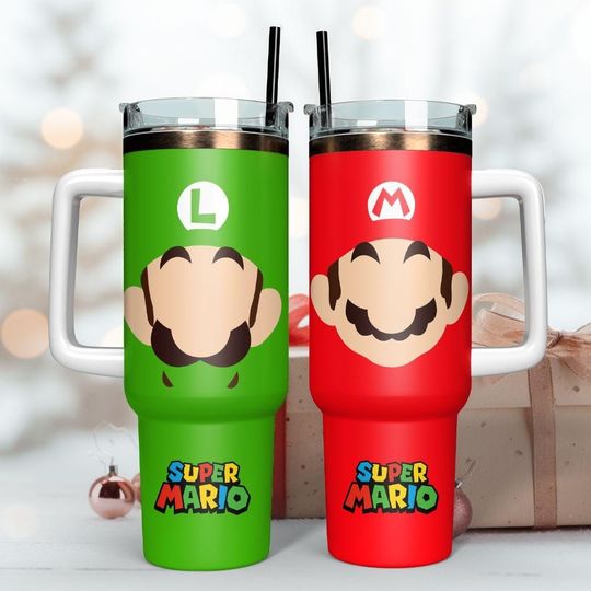Mario And Yoshi Cosplay Tumbler 40oz, Super Mario Costume Tumbler Cup, Yoshi Mario Coffee Tumbler, Mario Family Christmas Tumbler