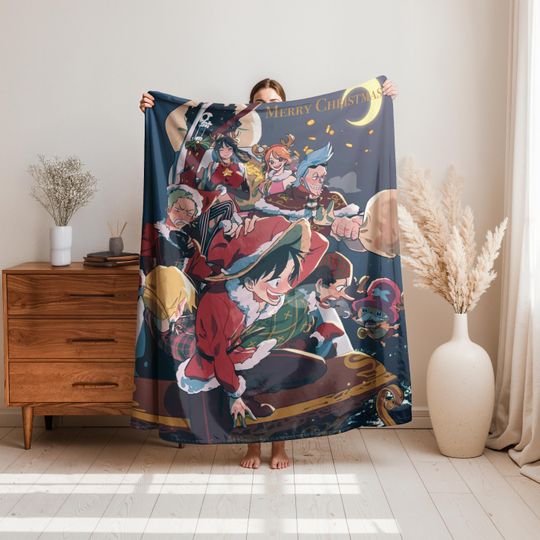 One Piece Christmas Anime Flannel Fleece Blanket, Anime party gifts
