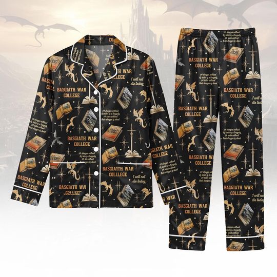 Dragon Academy Pajamas Set, Bookwworm Pajamas, Fourth Wing Pajamas Set, Women Pajamas, Gift for Fantasy Fan