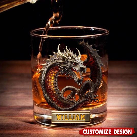 Dragon Whiskey Glass, Customize Whiskey Glass Mug, Personalized Gift for Fantasy Lover Gift