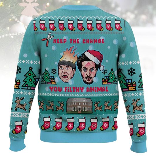 Alone Ugly Christmas Sweater Keep The Change Sweater Xmas Holiday Gift