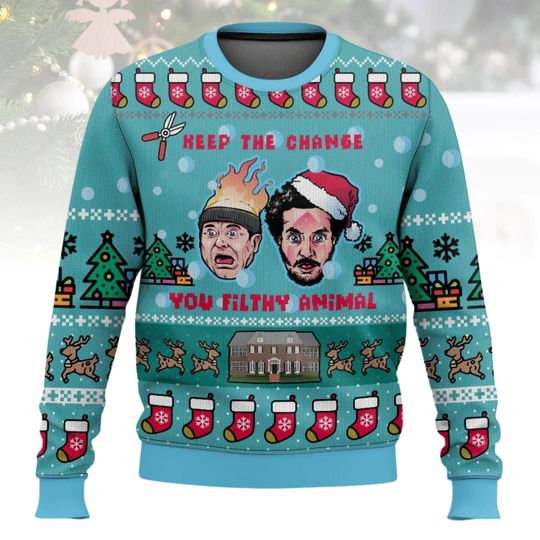 Alone Ugly Christmas Sweater Keep The Change Sweater Xmas Holiday Gift