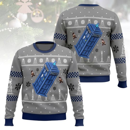 Doctor Who Christmas Ugly Sweater, Tardis Christmas Sweater, TV Show Sweater