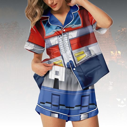 Optimus Prime Costume Short Pajamas, Transformers Cosplay Sleep Set, Robot Hero Loungewear For Fan, Halloween Short Pajamas