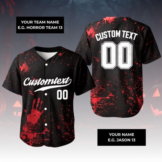Personalized Halloween Horror Baseball Jersey, Creepy Slasher Cosplay Shirt