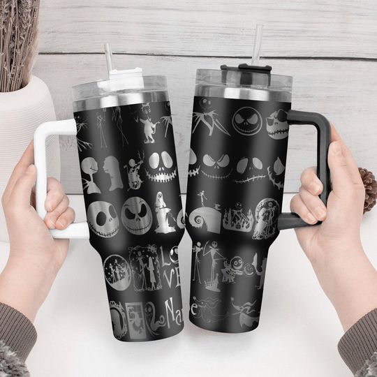 Custom Jack And Sally Engraved Tumbler