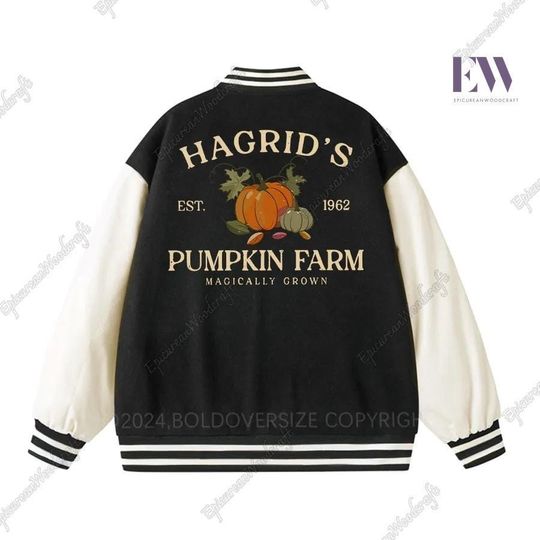 Hagrid Pumpkin Farm Baseball Jacket, Halloween Pumpkin Men Jacket, Pumpkin Patch Racing Jacket, Spooky Season Jacket, Halloween Gift