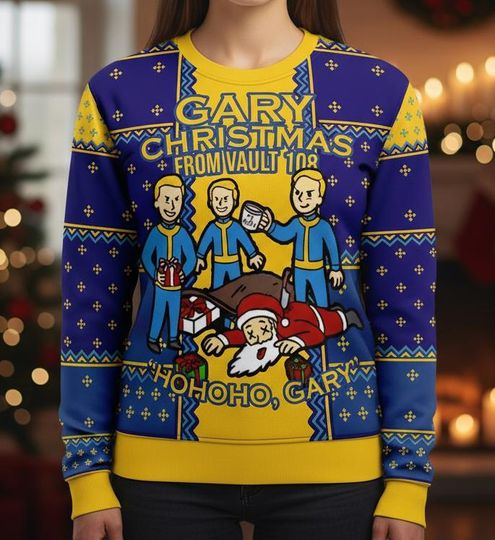 Falllout Ugly Christmas Sweater, Vault 108 Video Game Sweater for Men