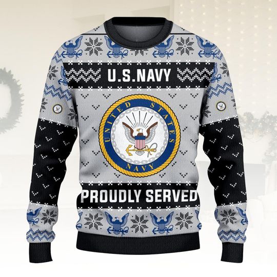 US Navy 250th Years USA Ugly Christmas Sweater, Proudly Served Veteran Sweater, Military Christmas Gift For Men Women