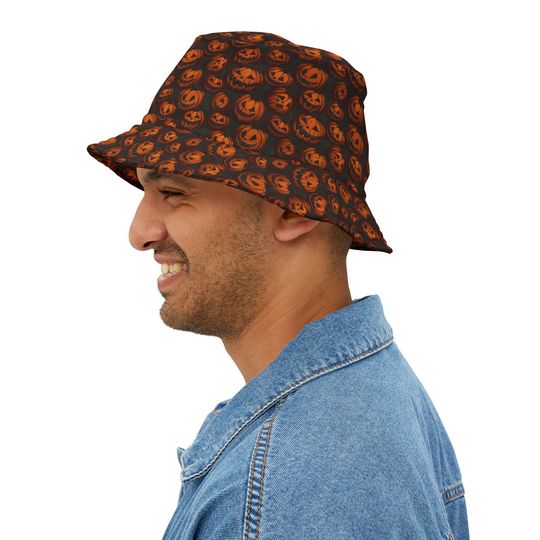 Black Orange Pumpkins Bucket Hat Gift Pumpkin Halloween Bucket Hat