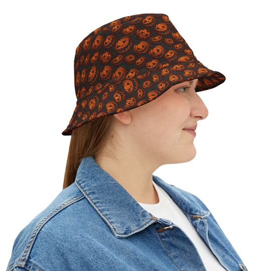 Black Orange Pumpkins Bucket Hat Gift Pumpkin Halloween Bucket Hat
