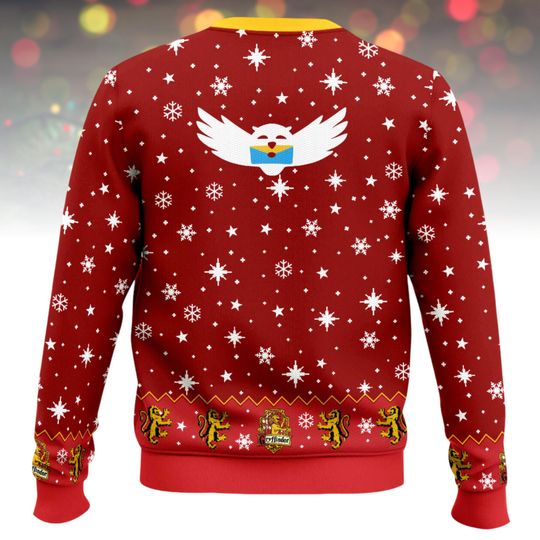 Wizard House Ugly Christmas Sweater, Magical Lion Xmas Sweater, Fantasy School Ugly Sweater, Red Festive Sweater, Christmas Gift